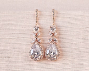 Rose Gold Bridal earrings  Wedding jewelry Crystal Wedding earrings, Gold Bridal Necklace Bridal jewelry, Amielynn Earrings