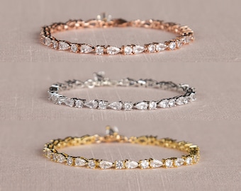 Sierlijke/bruidsarmband, subtiele trouwarmband, parels en kristallen OF alle kristallen, roségouden armband, gouden bruiloft, Bella-armband