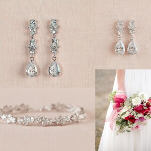 Rose Gold Bridal Bracelet, Dainty Gold Wedding Bracelet, Bridal Earrings, Bridesmaids jewelry, Bridal Jewelry SET, Kendall Bracelet image 4