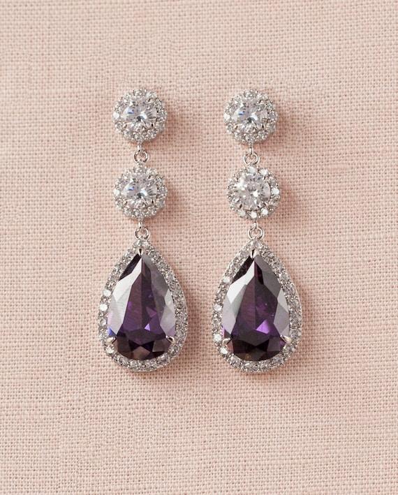 Bridal Earrings Amythyst Purple Wedding Earrings Sapphire Bridal