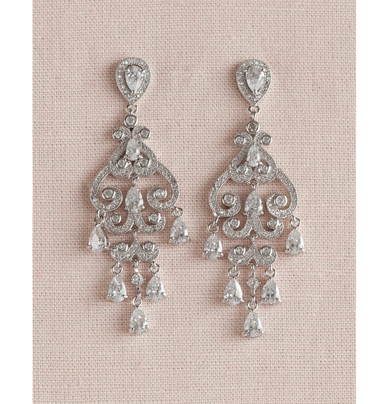 Dainty Wedding Earrings, Chandelier Bridal earrings, Crystal Bridal Earrings, Wedding jewelry, Dangle Bridal Earrings, Charlotte Earrings image 3