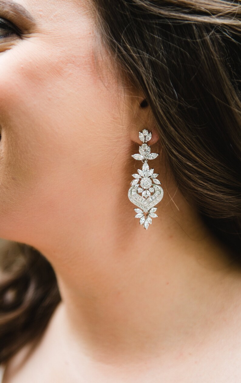 Crystal Bridal Earrings Rose Gold Wedding Earrings