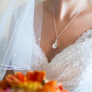 Crystal Bridal Necklace, Crystal Wedding Pendant, Rose Gold Bridal Jewelry, Crystal Bridesmaid jewelry, Lilliana Crystal Necklace