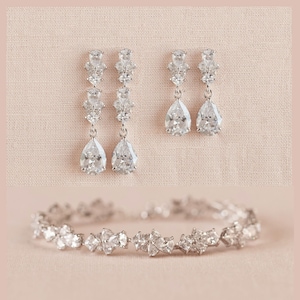 Bridal Jewelry SET, Crystal Wedding Jewelry, Short earrings OR Long earrings, Rose gold Bracelet, Gold Bridal Earrings, Kendall Jewelry SET image 1