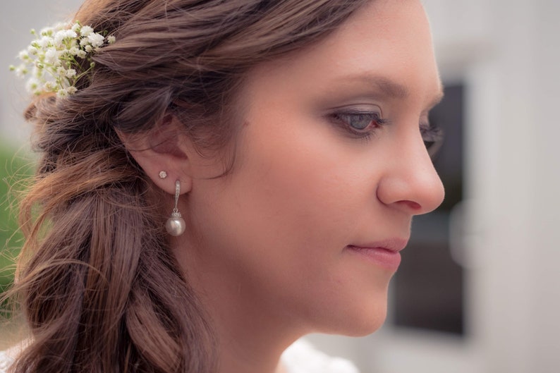 Rose Gold Bridal Earrings, Classic Pearl Wedding Earrings, Pearl Drop Bridesmaid earrings, Swarovski Pearl drop Earrings, Nova Pearl Jewelry image 6