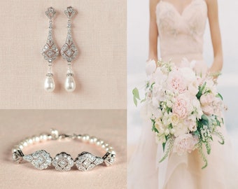 Bridal Bracelet, Pearl Wedding Jewelry, Crystal Bracelet, Art Deco Bridal Jewelry, Pearl Wedding bracelet, Swarovski, Kristy Bracelet