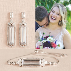 Bridal Jewelry SET, Wedding earrings, Bridal Bracelet, Wedding Jewelry, Long Bridesmaids, Crystal Bridal earrings, Tara Crystal SET