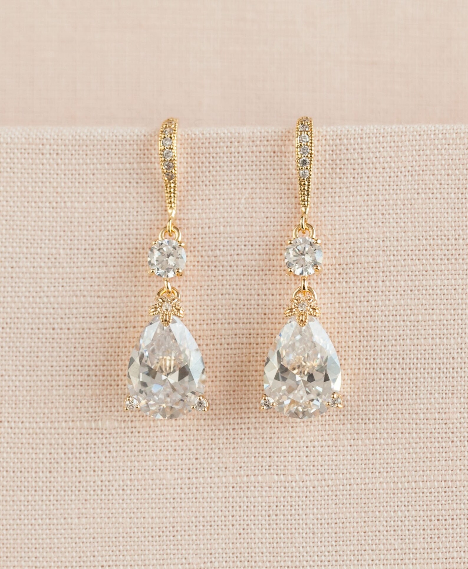 Rose Gold Bridal Earrings, Drop Wedding Earrings, Swarovski