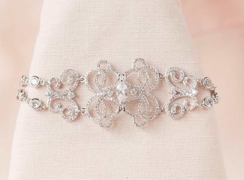 Crystal Bridal Bracelet, Crystal Wedding Bracelet, Dainty Vintage style Rhinestone Bracelet, Delicate, Michelle Bracelet image 1