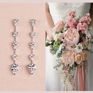 Long Dainty Bridal Earrings, Wedding Earrings, Pearl Drop OR Crystal Drop Earrings, Bridal Necklace, Wedding Necklace, Isla Jewelry