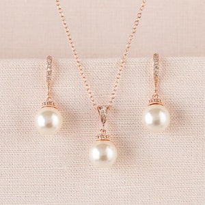 Pearl Bridal Earrings Classic Pearl Wedding Earrings Rose - Etsy