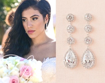 Long Bridal Earrings, Crystal Wedding Earrings, Rose Gold Statement Bridal jewelry, Crystal Bridal Earrings, Erica Bridal Earrings