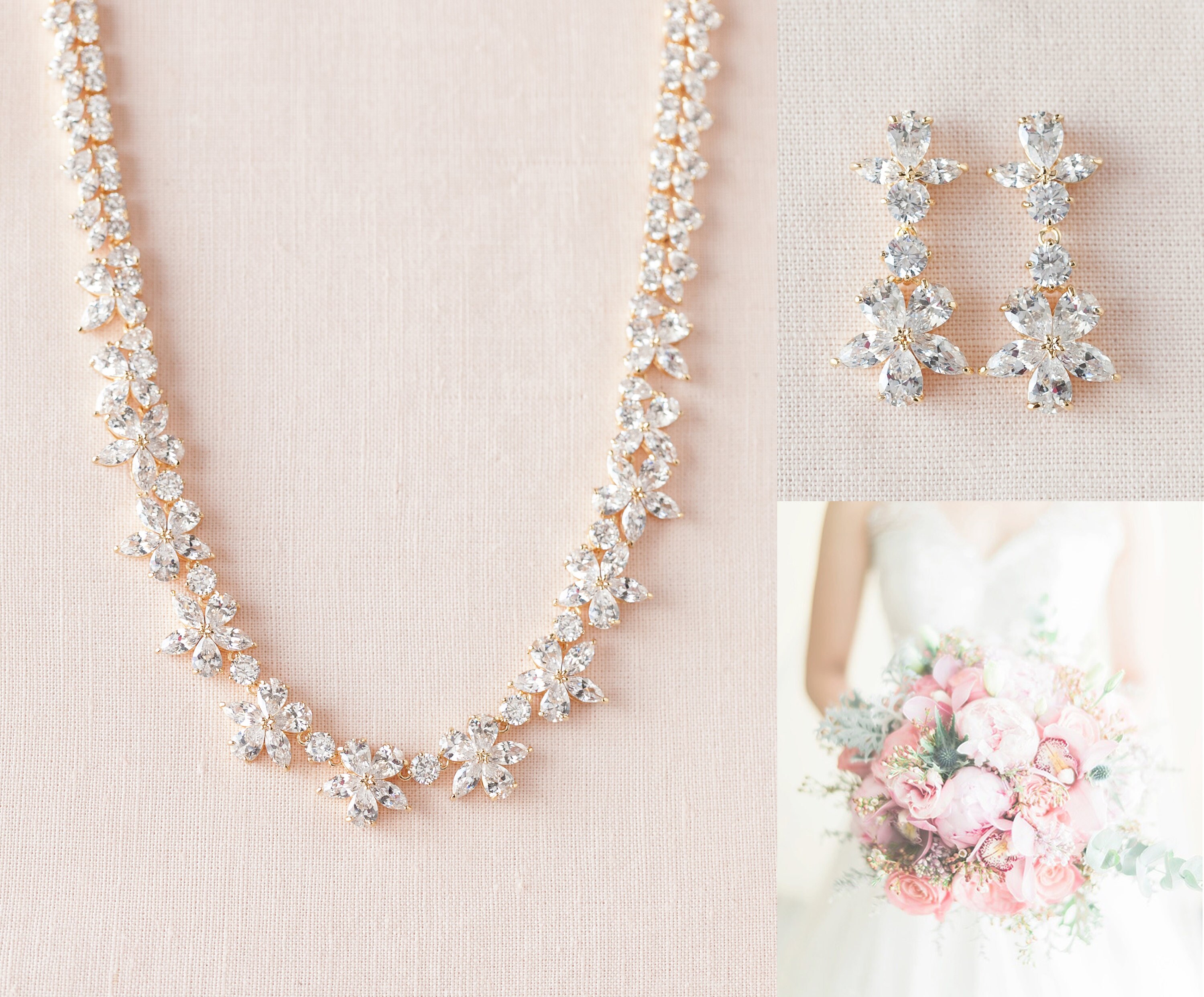 Rose Gold Necklace, Rose Gold Bridal Necklace, Crystal Wedding Necklace, Rose  Gold Jewelry, Wedding Necklace, COLETTE 2 - Etsy