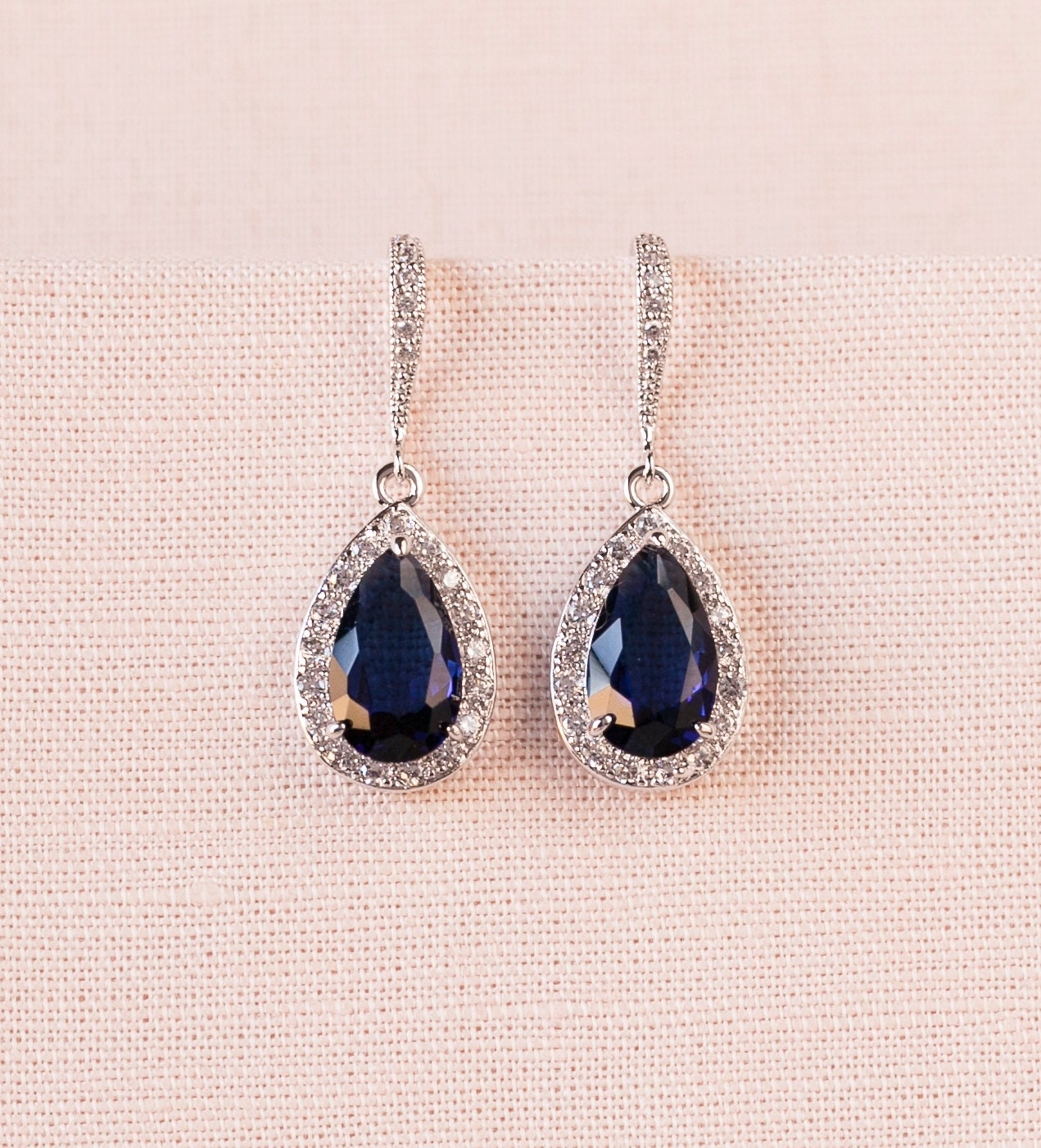 Crystal Bridal Earrings Dark Sapphire Blue GOLD Wedding - Etsy