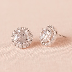 Large Crystal Stud Bridal Earrings, Rose gold, Round Halo Stud Earrings, Bridesmaid Jewelry, Swarovski, Wedding Earings, Reese Stud Earrings