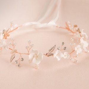 Flower Bridal Hair Vine, Rose Gold Wedding Hair piece, Bridal Headband, Wedding Head piece, Dainty Wedding Hair Jewelry, Rianna Hair Vine