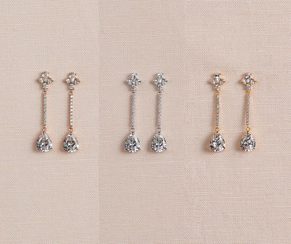 Dainty Long Bridal Earrings Wedding 