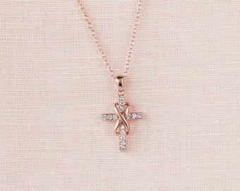 Infinity Cross Necklace, Rose Gold Bridal jewelry, Wedding Jewelry, Gold Cross Necklace, Religious Necklace, Infinity Cross Pendant