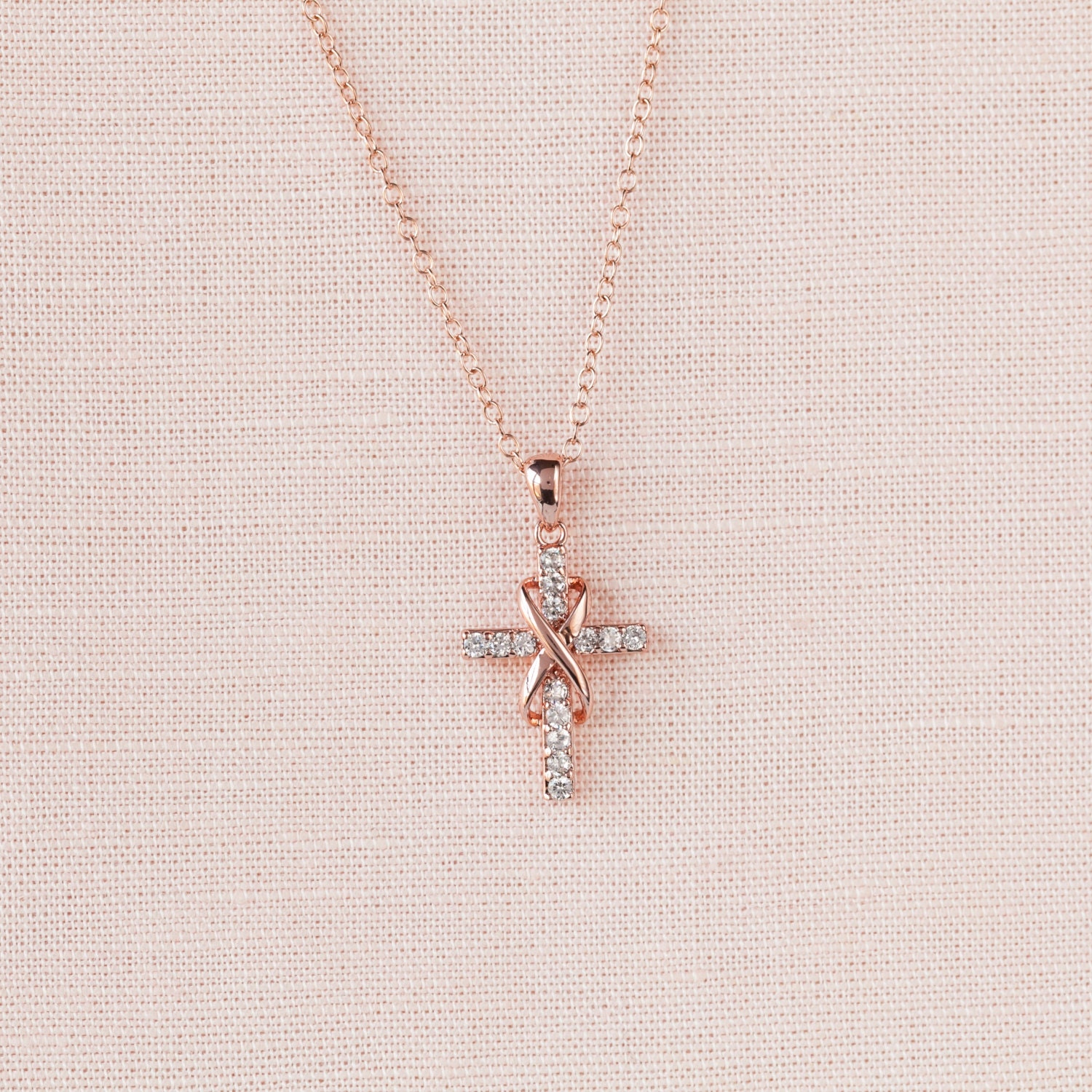 Infinity Cross Necklace, Rose Gold Bridal jewelry, Wedding Jewelry, G…
