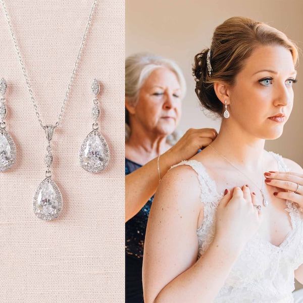 Rose Gold Bridal Earrings, Crystal Wedding earrings, Wedding Necklace, Bridal Jewelry, Bridal Jewelry set, Maddie Bridal Jewelry