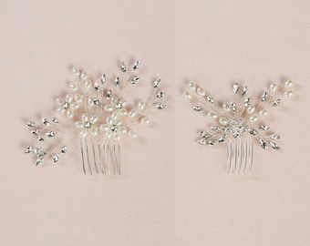Small Bridal Hair Combs, Flower Girl Head Piece, Wedding Hair Piece, Rose Gold Comb,  Pearl & Crystal Hair Comb, Faye and Ireland Combs