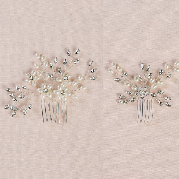 Small Bridal Hair Combs, Flower Girl Head Piece, Wedding Hair Piece, Rose Gold Comb,  Pearl & Crystal Hair Comb, Faye and Ireland Combs