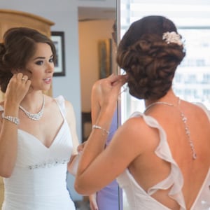 Bridal Necklace Backdrop Crystal Wedding Necklace, Statement Necklace, Back drop, Crystal Bridal Earrings, Keelin Bridal Jewelry SET