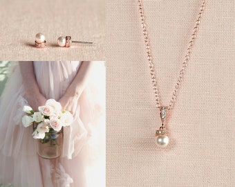 Sieraden bloemenmeisje: pareloorbellen, Be My Flower Girl, pareloorbellen van 4 mm, sieraden voor bloemenmeisjes, Faith-oorbellen en -ketting