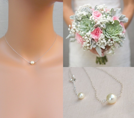 Simple Pearl Bridal Necklace, Bridesmaid Jewelry, Dainty Pearl