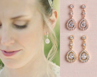Delicati orecchini da sposa, orecchini da sposa corti, oro rosa, orecchini da damigella d&#39;onore in oro, delicati orecchini da sposa Makayla