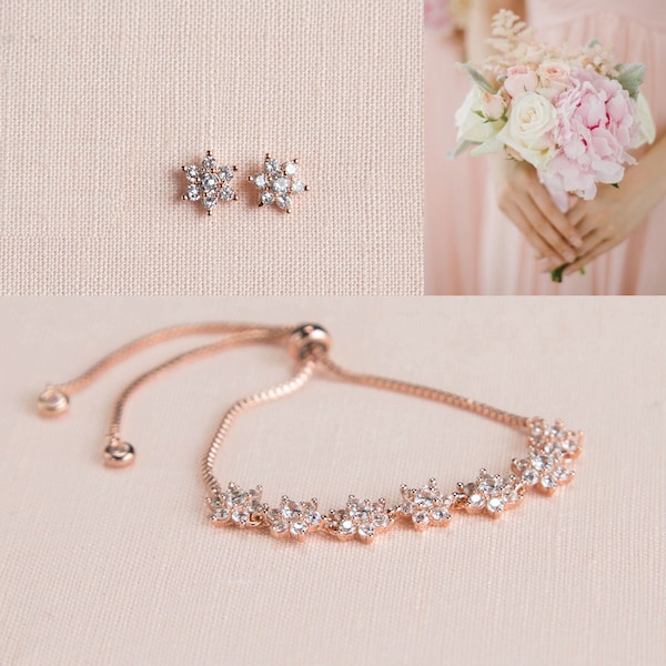 Flowergirl Bracelet Bridal Jewelry Crystal Stud Earrings Wedding Jewelry, Clip-on OR Pierced Earrings,  Bridesmaid Gift, Zoe Bridal Jewelry