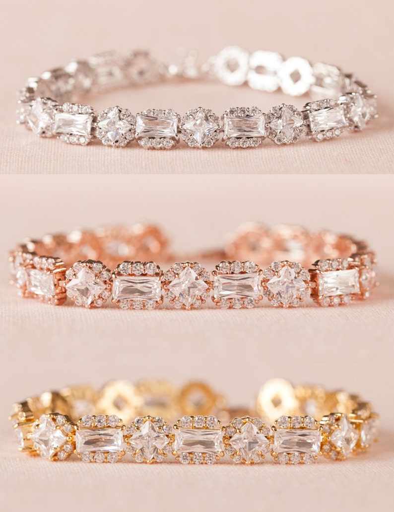 Rose gold Bridal Bracelet, Crystal wedding Bracelet, Bridal Earrings, Bridal Jewelry, Swarovski wedding jewelry, Julienne Bridal Bracelet image 5