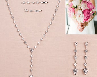 Y Bridal Necklace,  Wedding Earrings, Dainty Rose Gold Necklace, Gold or Silver Bridal Jewelry, Adjustable Necklace, Isla Jewelry
