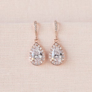 Crystal Bridal earrings, Rose Gold Wedding jewelry Swarovski Crystal Wedding earrings Necklace Bridal jewelry, Ariel Rose Gold Drop Earrings image 1