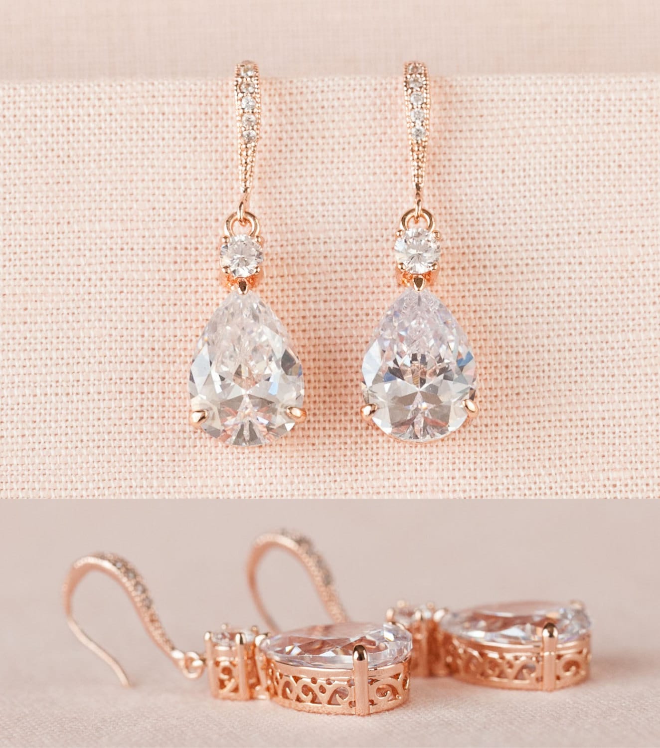 Alice Open Frame Rose Gold Earrings in White Crystal main image 1