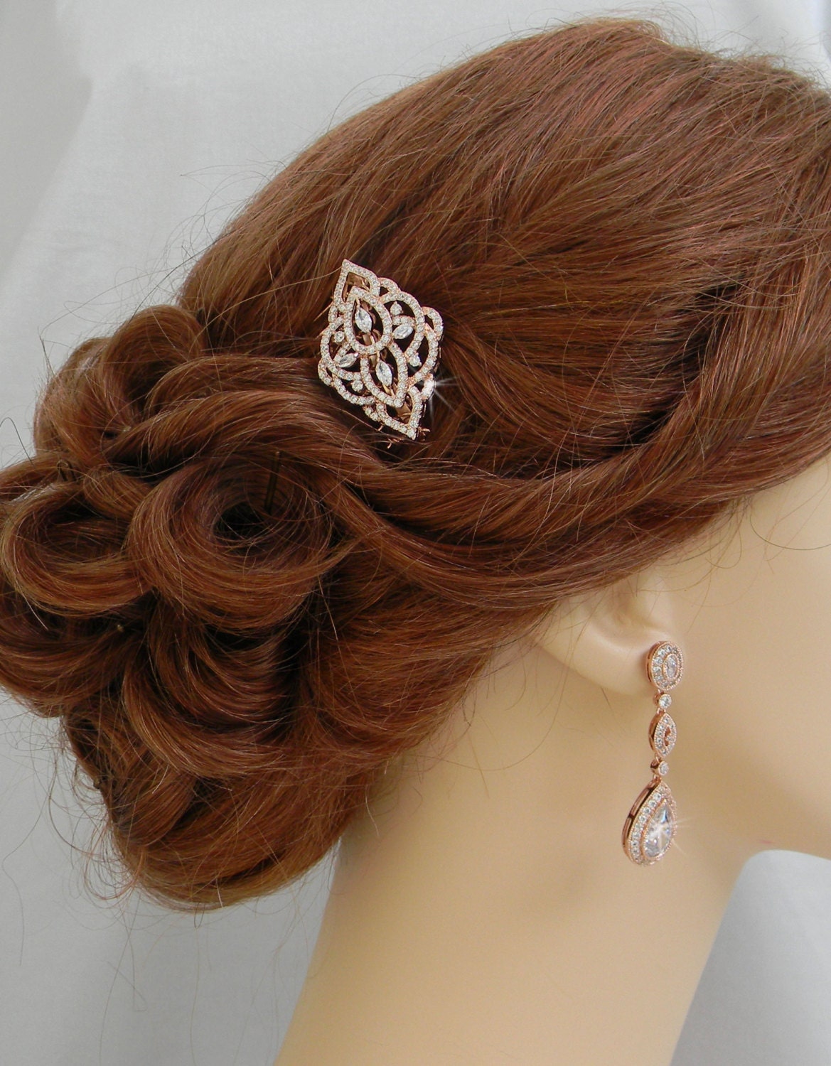 Rose Gold Hair comb, Rose Gold Bridal Hair clip, Yellow Gold, Swarovski, Crystal Silver hair comb, Rhinestone Barrette, MacKenzie Hair Comb