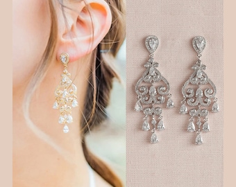 Dainty Wedding Earrings, Chandelier Bridal earrings, Crystal Bridal Earrings, Wedding jewelry, Dangle Bridal Earrings, Charlotte Earrings