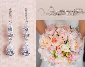 Orecchini pendenti da sposa con cristalli, orecchini da sposa, orecchini lunghi da sposa, set di gioielli da sposa, gioielli da sposa, orecchini pendenti Rachael
