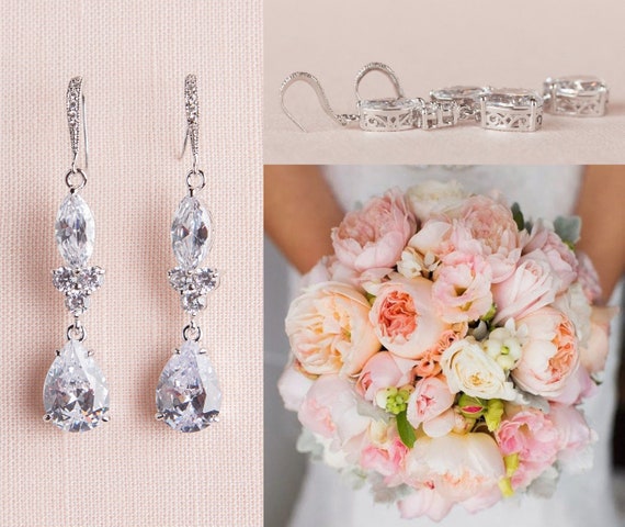 Stoned Filigree Drop Earrings - Blush Rose Stoned Filigree Drop Earrings - Blush Rose