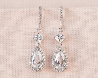 Orecchini a goccia Halo, orecchini da sposa, orecchini da sposa con cristalli color oro rosa, orecchini da sposa, gioielli da sposa, orecchini con cristalli Alicia
