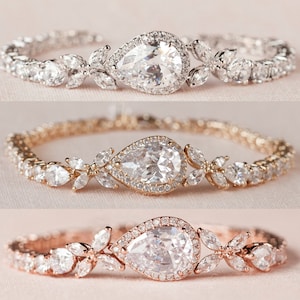 Crystal Wedding Bracelet, Bridal bracelet, Swarovski crystal, Rose Gold, Gold, Wedding Bridal Jewelry, Ariel Bracelet