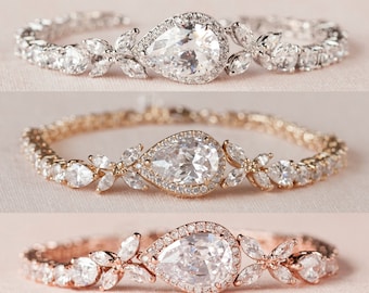 Crystal Wedding Bracelet, Bridal bracelet, Swarovski crystal, Rose Gold, Gold, Wedding Bridal Jewelry, Ariel Bracelet