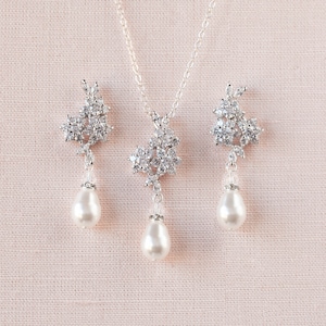 Boucles d&#39;oreilles de mariée en perles, Bijoux de mariage, Boucles d&#39;oreilles de mariée en perles et cristaux européens de haute qualité, Bracelet de mariage, ENSEMBLE nuptiale 3 pièces Piper