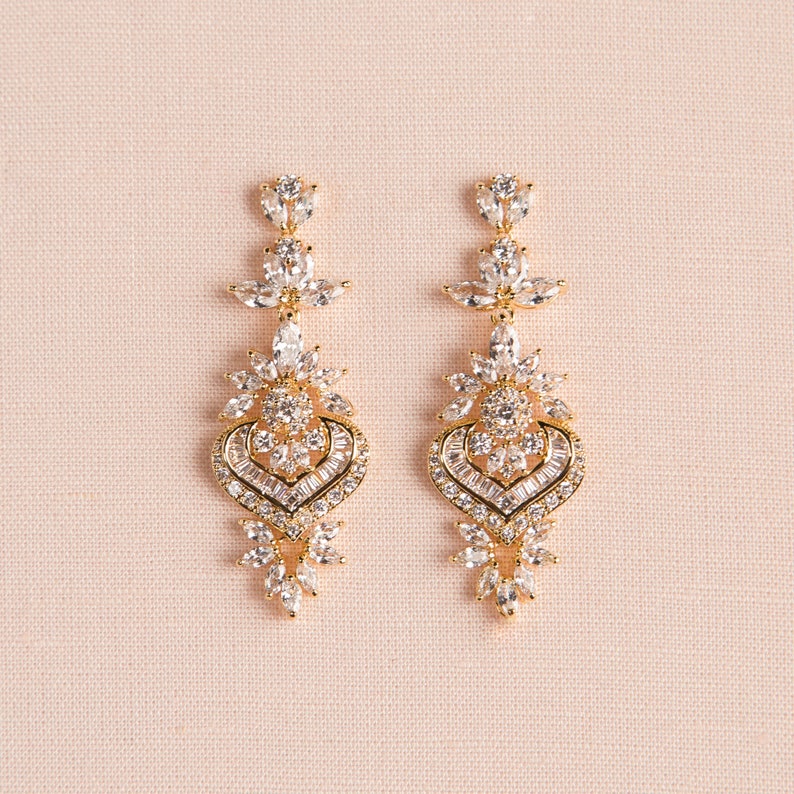 Crystal Bridal Earrings Rose Gold Wedding Earrings