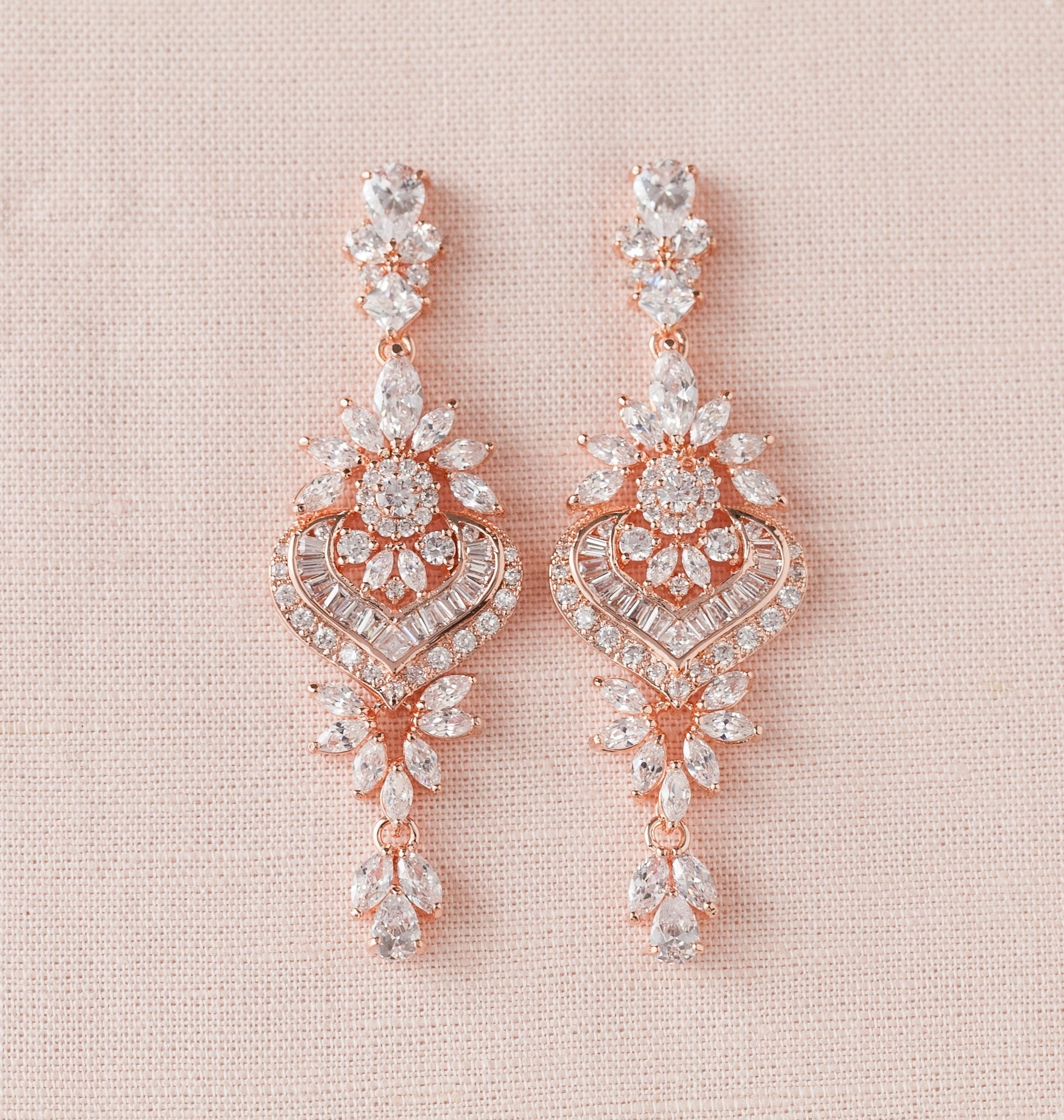Bridal Earrings Chandelier Crystal Wedding Earrings Rose Etsy