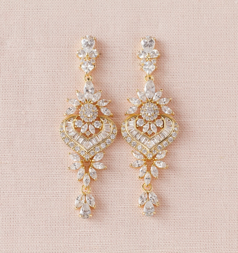 Crystal Bridal Earrings Statement Wedding Earrings Long Etsy