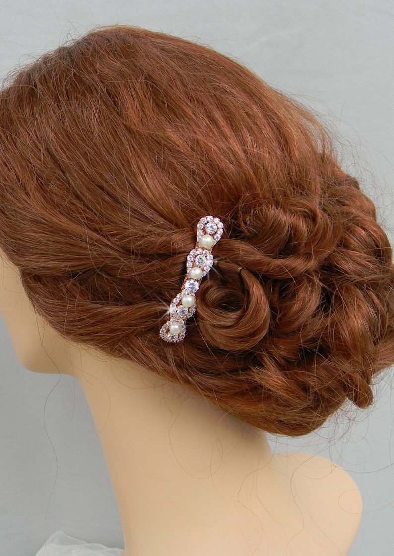 Rose Gold Bridal Hair Clip Crystal Barrette Wedding Hair Etsy