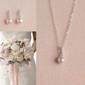 Colar de pérolas para noiva, brincos de pérolas solitários, colar de ouro rosa, presente para madrinhas, brincos de noiva, pulseira de pérolas, joias Hannah