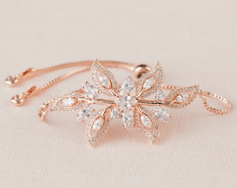 Leaf Wedding Jewelry, Rose Gold Bridal Bracelet, Leaf Wedding Earrings, Bridesmaid Jewelry, Swarovski Wedding Jewelry, Linneah Jewelry