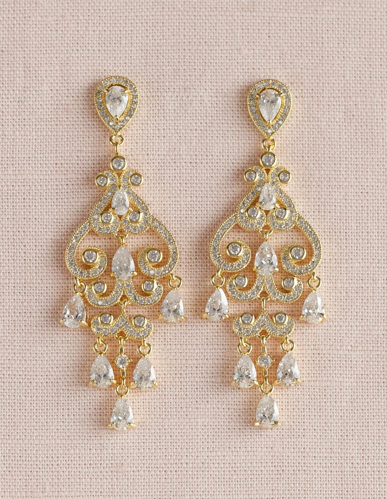 Dainty Wedding Earrings, Chandelier Bridal earrings, Crystal Bridal Earrings, Wedding jewelry, Dangle Bridal Earrings, Charlotte Earrings image 7